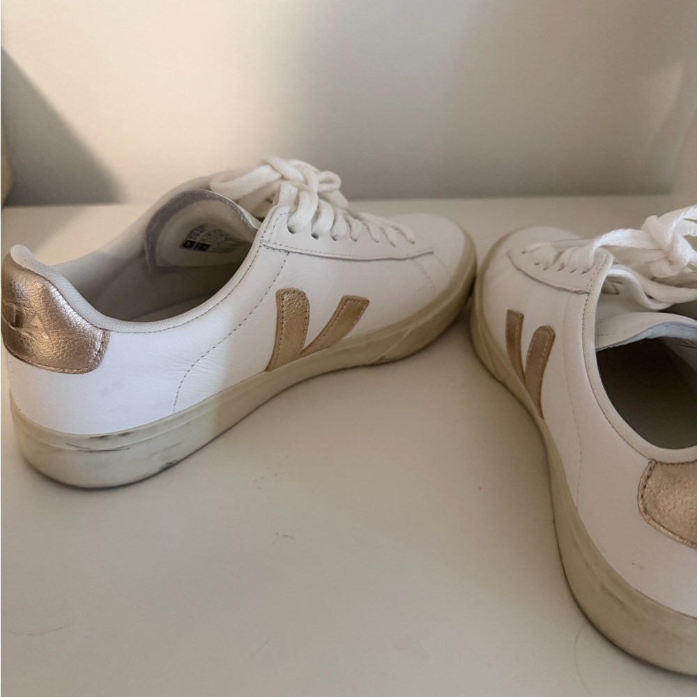 Veja White Leather Sneakers with Tan Accents - Picture 5 of 5